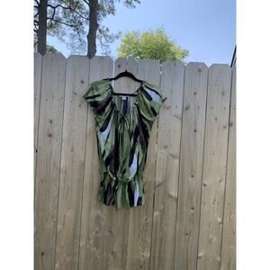 Claudia Richard Womens Green Brown Design Shirt‎ Top Blouse Large Watercolor